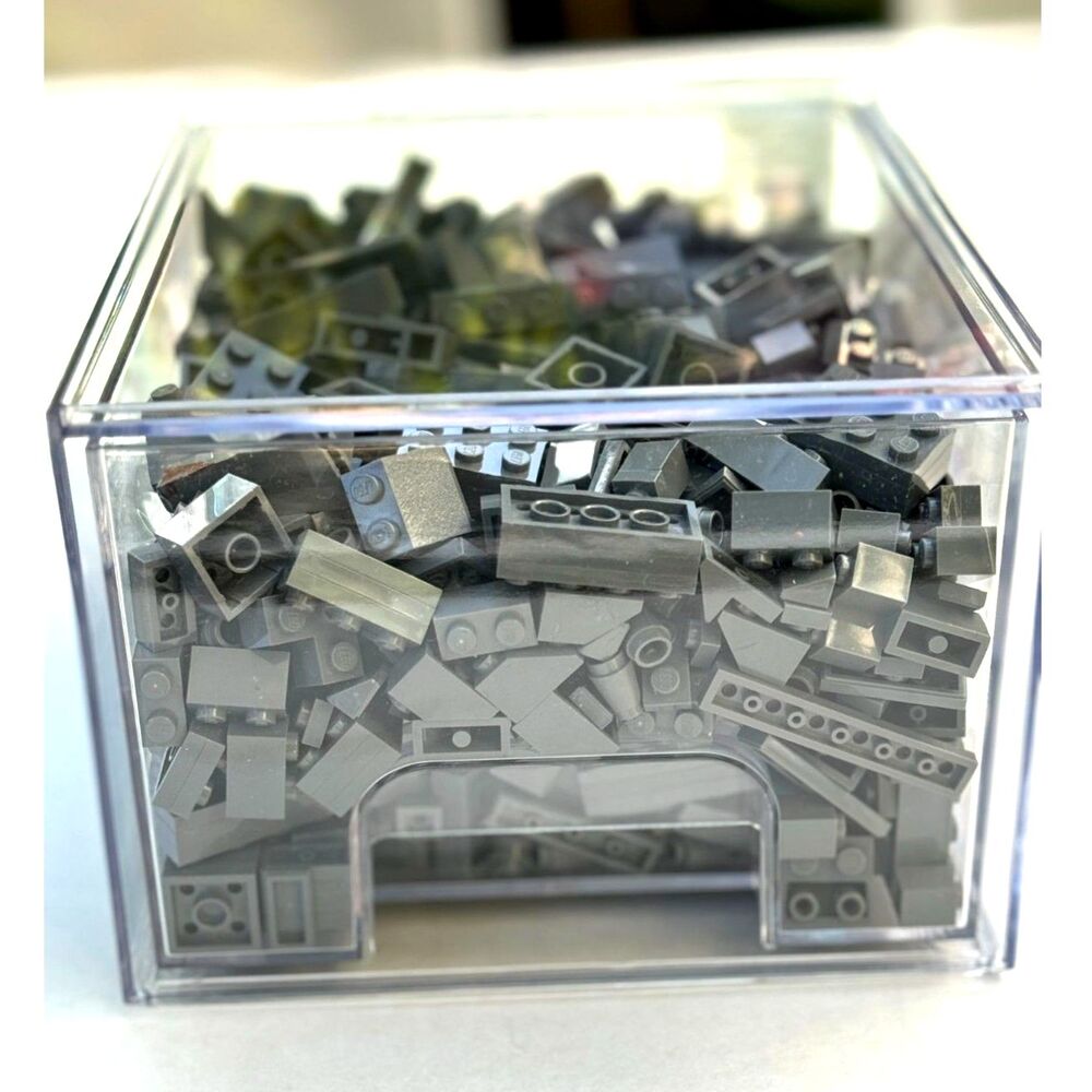 Dark Grey Legos In New Stackable Clear Acrylc Box Size 7.5"D x 6"W x 4.4"H Mixed